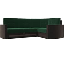 Угловой диван Лига диванов Белла правый основа велюр зеленый, компаньон велюр коричневый 117616