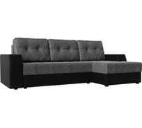 Угловой диван Лига диванов Эмир БС правый основа рогожка серая, компаньон экокожа черная 110405