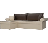 Угловой диван Лига диванов Милфорд угол левый полностью экокожа бежевая, кант экокожа коричневая, подушки экокожа КОР/беж/кор 29068L