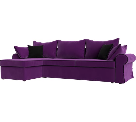 Угловой диван Лига диванов Элис левый полностью микровельвет фиолетовый, кант микровельвет черный, подушки микровельвет ФИО/фио/черн 110273L 1