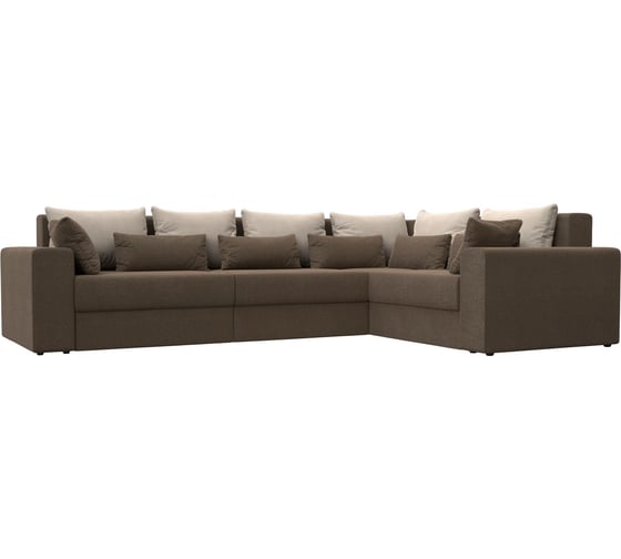 Угловой диван Лига диванов Майами Long правый полностью рогожка коричневая, подушки рогожка БЕЖ/кор/кор 114848 1