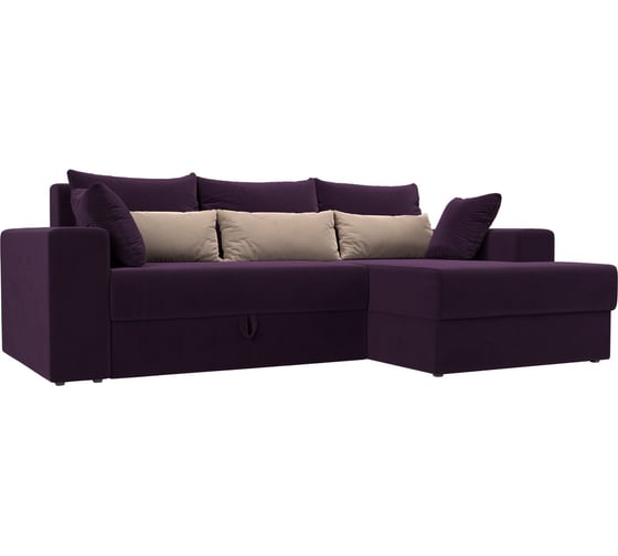 Угловой диван Лига диванов Майами правый основа велюр фиолетовый, подушки велюр ФИО/беж/фио 114923 1