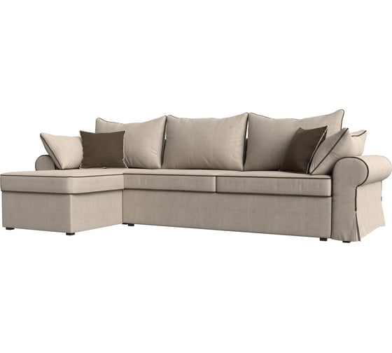 Угловой диван Лига диванов Элис левый полностью рогожка бежевая, кант рогожка коричневая, подушки рогожка БЕЖ/беж/кор 110276L 1