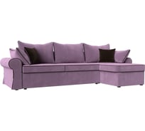 Угловой диван Лига диванов Элис правый полностью микровельвет сиреневый, кант микровельвет коричневый, подушки микровельвет СИР/сир/кор 110272