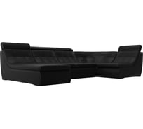 П-образный модульный диван Лига диванов Холидей Люкс полностью экокожа черная 105600