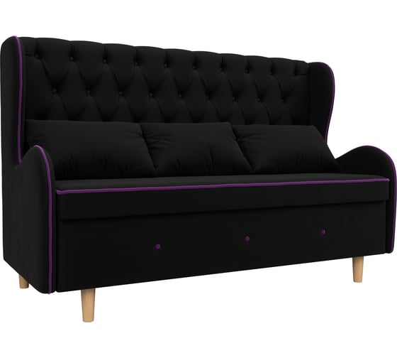 Прямой диван Лига диванов Сэймон Люкс полностью микровельвет черный, кант микровельвет фиолетовый 105394 1