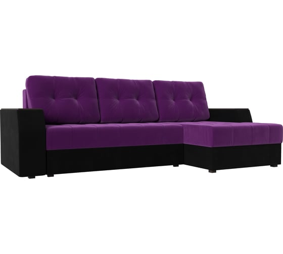 Угловой диван Лига диванов Эмир БС правый основа микровельвет фиолетовый, компаньон микровельвет черный 110433 1