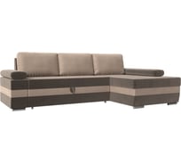 Угловой диван Лига диванов Канкун правый угол основа велюр коричневый, вставка велюр бежевый, подушки велюр бежевый 118200