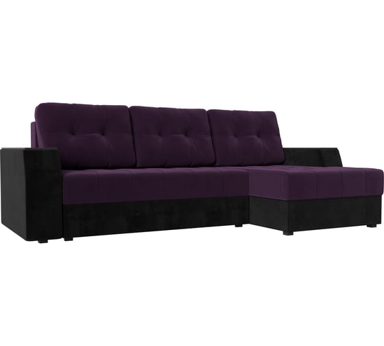 Угловой диван Лига диванов Эмир БС правый основа велюр фиолетовый, компаньон велюр черный 110443 1