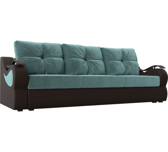 Прямой диван Лига диванов Меркурий еврокнижка основа Велюр Бирюзовый, компаньон экокожа коричневая 111363 1