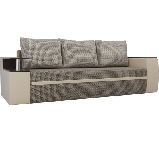 Прямой диван Лига диванов Ричмонд основа рогожка Корфу 03, компаньон экокожа бежевая, подушки рогожка корфу 02 114998 1