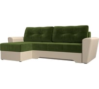 Угловой диван Лига диванов Амстердам левый основа микровельвет зеленый, компаньон экокожа бежевая 28219L