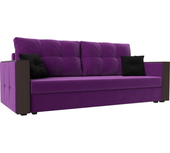 Прямой диван Лига диванов Валенсия Лайт полностью микровельвет фиолетовый, подушки микровельвет ФИО/черн 117225 1