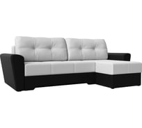 Угловой диван Лига диванов Амстердам правый основа экокожа белая, компаньон экокожа черная 117832