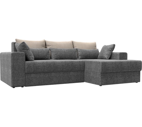 Угловой диван Лига диванов Майами правый основа рогожка серая, подушки рогожка БЕЖ/сер/сер 114933 1