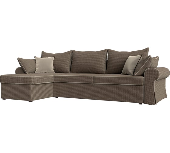 Угловой диван Лига диванов Элис левый полностью рогожка Корфу 03, кант микровельвет бежевый, подушки рогожка К-03/к-03/ микровельвет беж 110284L 1