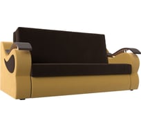 Прямой диван Лига диванов Меркурий 160 основа микровельвет коричневый, компаньон микровельвет желтый 111403