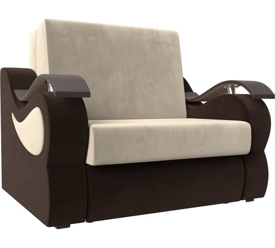 Прямой диван Лига диванов Меркурий 120 основа микровельвет бежевый, компаньон микровельвет коричневый 106333 1