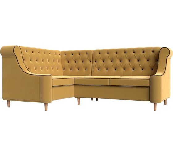 Угловой диван Лига диванов Бронкс угол левый полностью микровельвет желтый, кант микровельвет коричневый 107298L 1