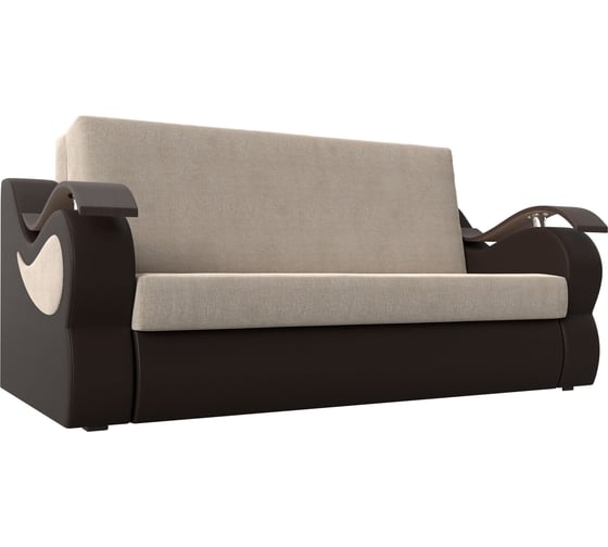 Прямой диван Лига диванов Меркурий 140 основа рогожка бежевая, компаньон экокожа коричневая 106367 1