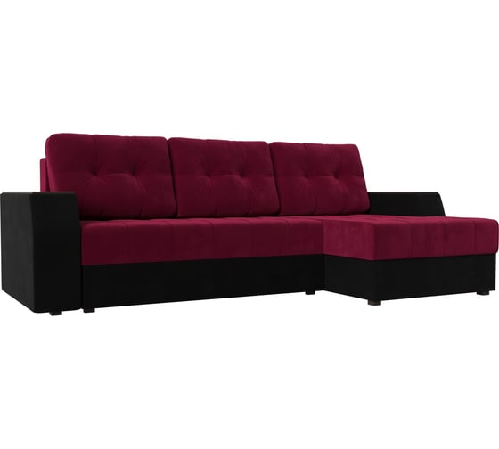 Угловой диван Лига диванов Эмир БС правый основа микровельвет бордовый, компаньон микровельвет черный 110417 1