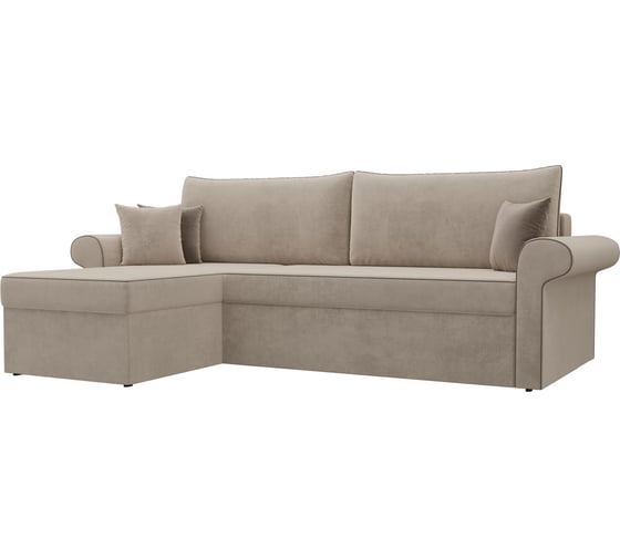 Угловой диван Лига диванов Милфорд угол левый полностью велюр бежевый, кант велюр коричневый, подушки велюр БЕЖ/кор/беж 117524L 1