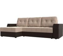 Угловой диван Лига диванов Эмир БС левый основа велюр бежевый, компаньон экокожа коричневая 110457L