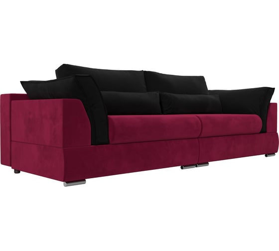 Прямой диван Лига диванов Пекин полностью микровельвет бордовый, подушки микровельвет черный 116095 1