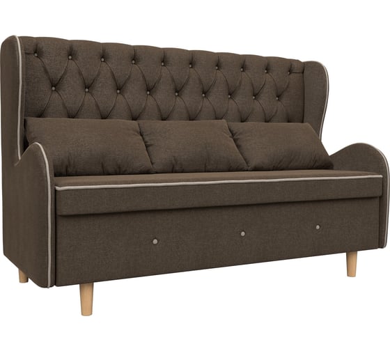 Прямой диван Лига диванов Сэймон Люкс полностью рогожка коричневая, кант рогожка бежевая 105396 1