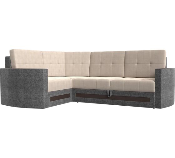 Угловой диван Лига диванов Белла левый основа рогожка бежевая, компаньон рогожка серая 117652L 1