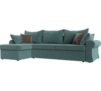 Угловой диван Лига диванов Элис левый полностью Велюр бирюзовый, кант велюр коричневый, подушки велюр БИР/бир/кор 110264L