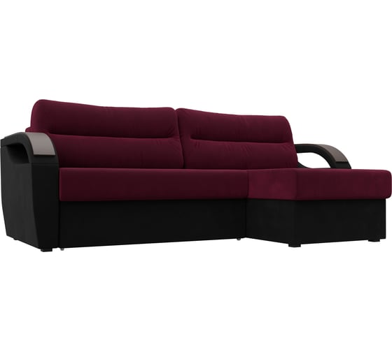 Угловой диван Лига диванов Форсайт правый основа микровельвет бордовый, компаньон экокожа черная 111595 1