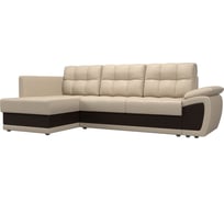 Угловой диван Лига диванов Нэстор прайм левый угол основа экокожа бежевая, вставка экокожа коричневая 103114L