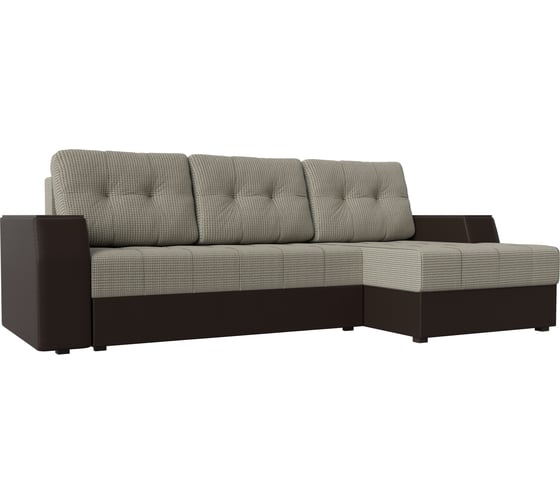 Угловой диван Лига диванов Эмир БС правый основа рогожка Корфу 02, компаньон экокожа коричневая 110401 1