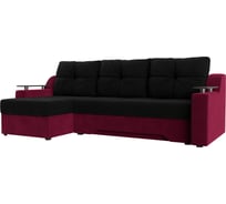 Угловой диван Лига диванов Сенатор левый основа микровельвет черный, компаньон микровельвет бордовый 112276L