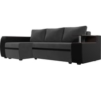 Угловой диван Лига диванов Ричмонд левый основа велюр серый, компаньон экокожа черная 115003L