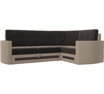 Угловой диван Лига диванов Белла правый основа велюр коричневый, компаньон велюр бежевый 117618