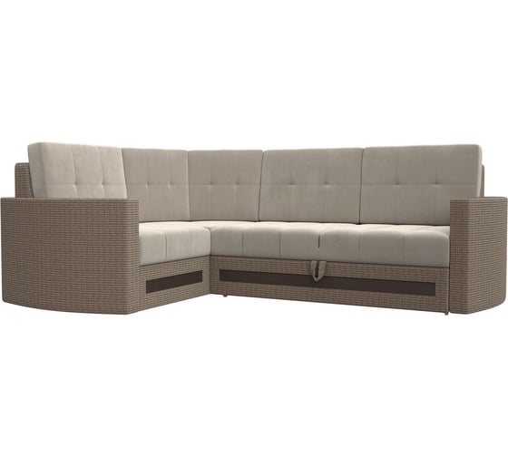 Угловой диван Лига диванов Белла левый основа микровельвет бежевый, компаньон рогожка корфу 03 117648L 1