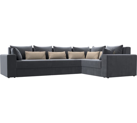 Угловой диван Лига диванов Майами Long правый полностью велюр серый, подушки велюр СЕР/беж/сер 114885 1