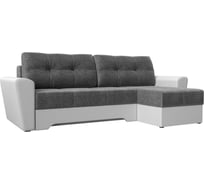 Угловой диван Лига диванов Амстердам правый основа рогожка серый, компаньон экокожа белая 117829