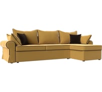 Угловой диван Лига диванов Элис правый полностью микровельвет желтый, кант микровельвет коричневый, подушки микровельвет ЖЕЛ/жел/кор 110269