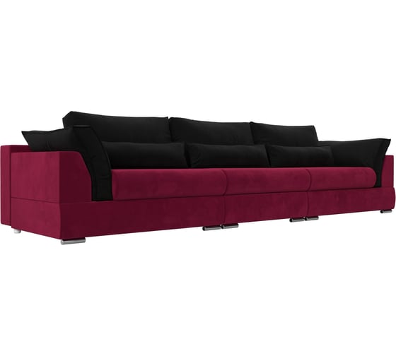 Прямой диван Лига диванов Пекин Long полностью микровельвет бордовый, подушки микровельвет черный 116058 1