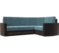 Угловой диван Лига диванов Белла правый основа велюр бирюзовый, компаньон велюр коричневый 117612