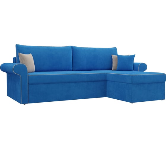 Угловой диван Лига диванов Милфорд угол правый полностью велюр голубой, кант велюр бежевый, подушки велюр ГОЛ/беж/гол 117526 1