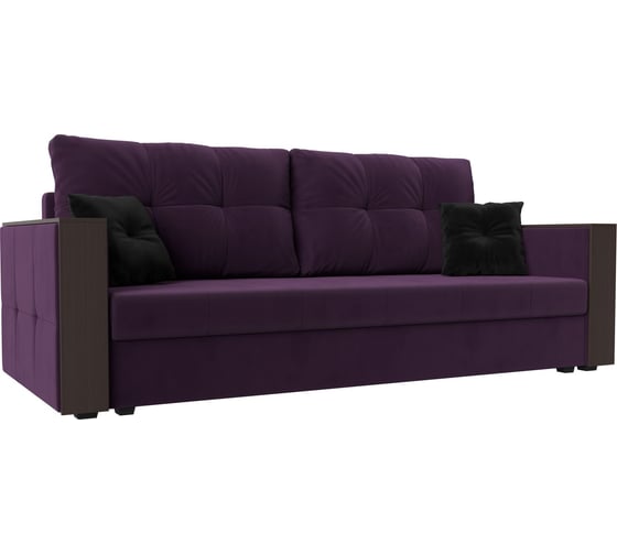 Прямой диван Лига диванов Валенсия Лайт полностью велюр фиолетовый, подушки велюр ФИО/черн 117216 1