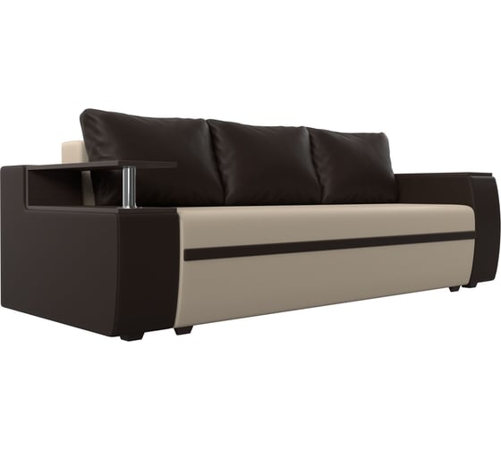 Прямой диван Лига диванов Ричмонд основа экокожа бежевая, компаньон экокожа коричневая, подушки экокожа коричневая 114994 1