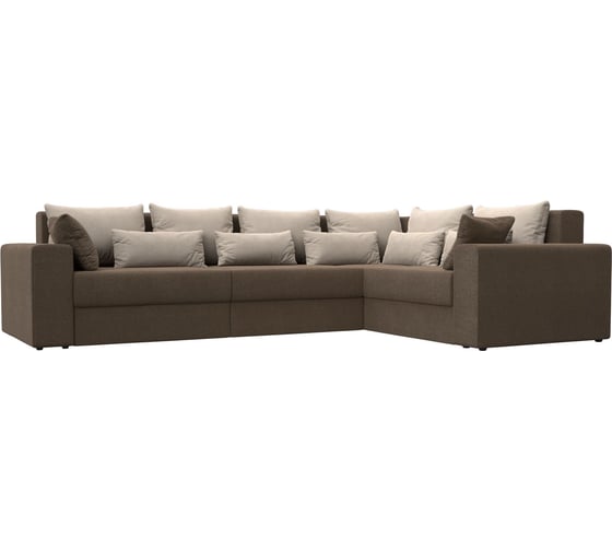 Угловой диван Лига диванов Майами Long правый полностью рогожка коричневая, подушки рогожка БЕЖ/беж/кор 114850 1