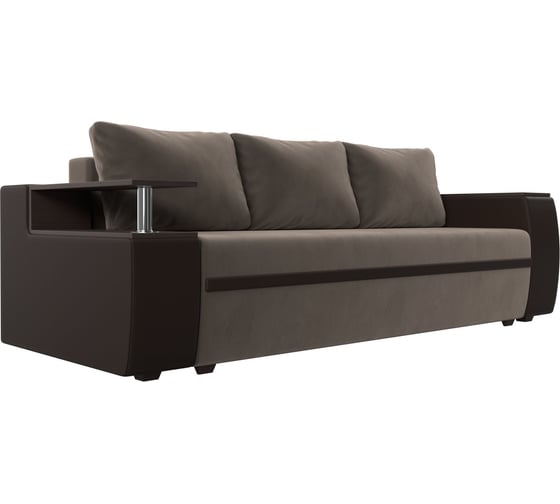 Прямой диван Лига диванов Ричмонд основа велюр коричневый, компаньон экокожа коричневая, подушки велюр коричневый 114974 1