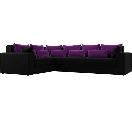 Угловой диван Лига диванов Майами Long левый полностью микровельвет черный, подушки микровельвет ФИО/фио/черн 114843L 1