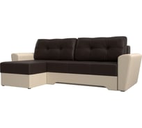 Угловой диван Лига диванов Амстердам левый основа экокожа коричневая, компаньон экокожа бежевая 117833L